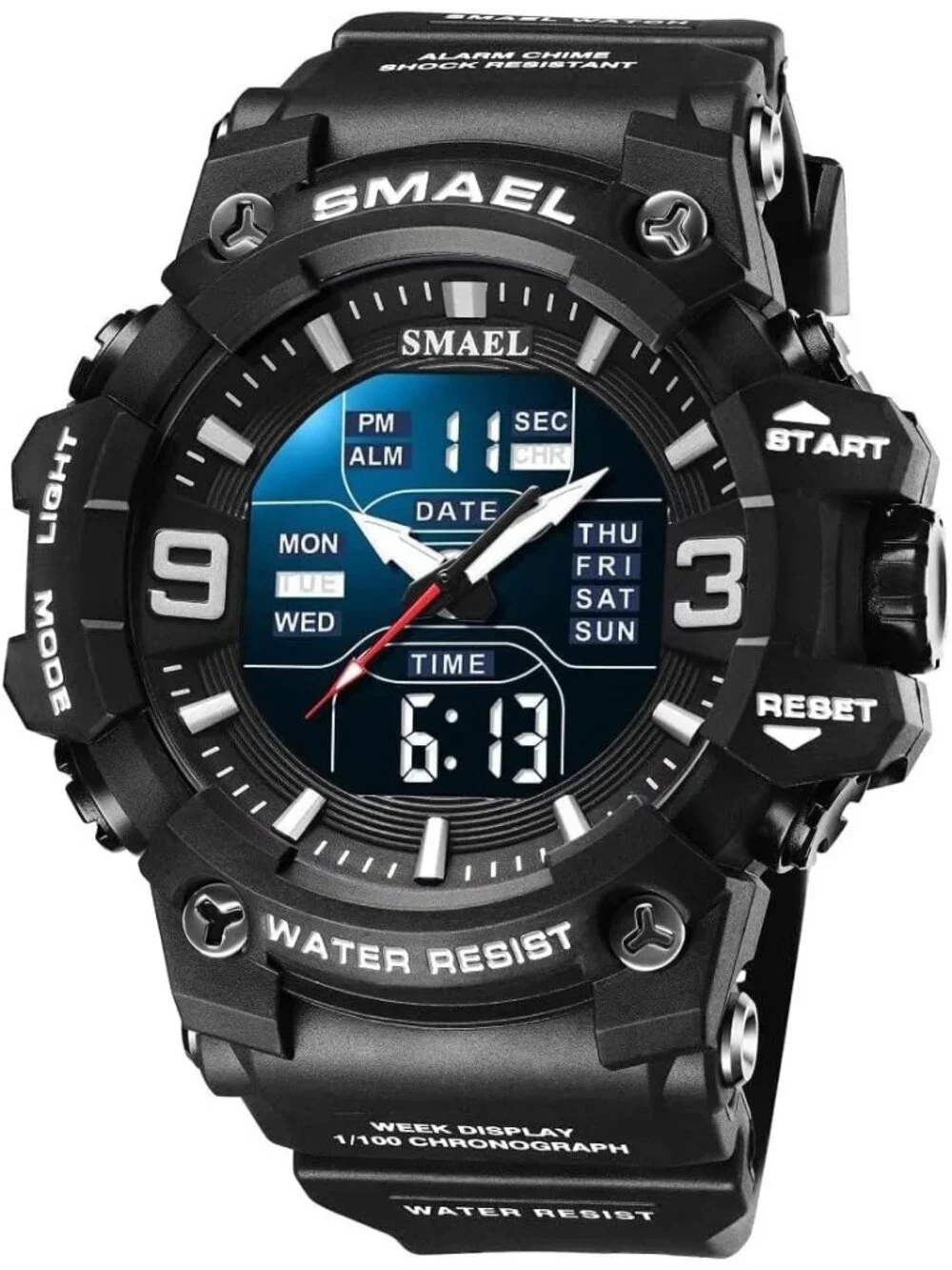 Mens Black Analog Quartz S-Shock Waterproof Outdoor Sports LED Digital Watch